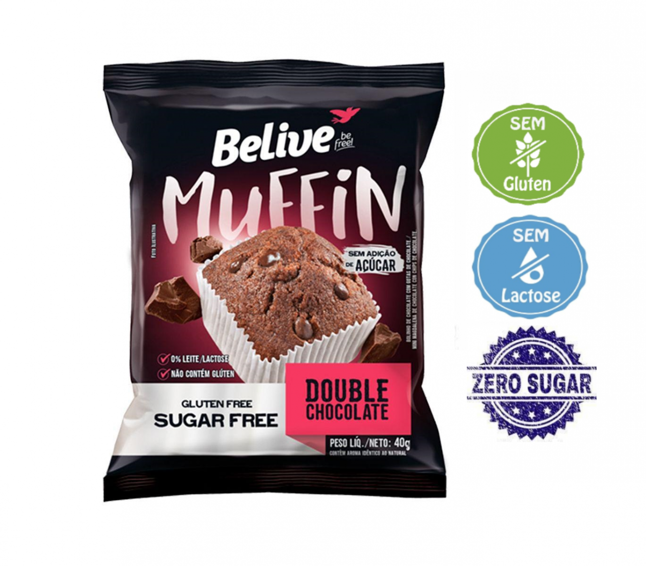 imagem de Bolinho Belive Chocolate Zero Acucar Gluten e Leite 40G