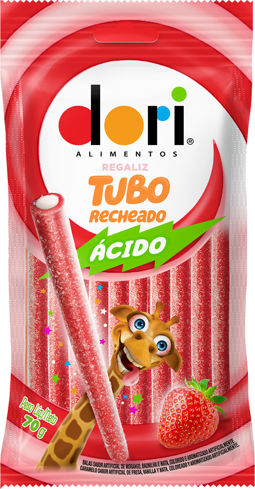 imagem de Bala Dori Tubes Morango Acido 70G