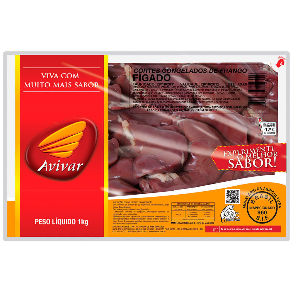 imagem de Carne Frango Avivar Figado Congelado Bandeija 1Kg